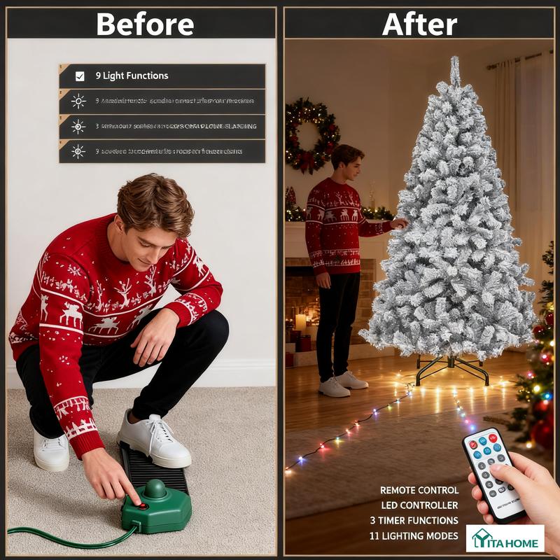 Flocked Pine Pre-Lit Christmas Tree