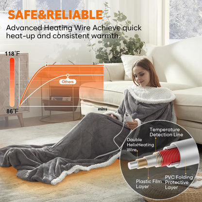 Wearable Heated Blanket with Hood