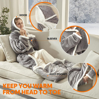 Wearable Heated Blanket with Hood